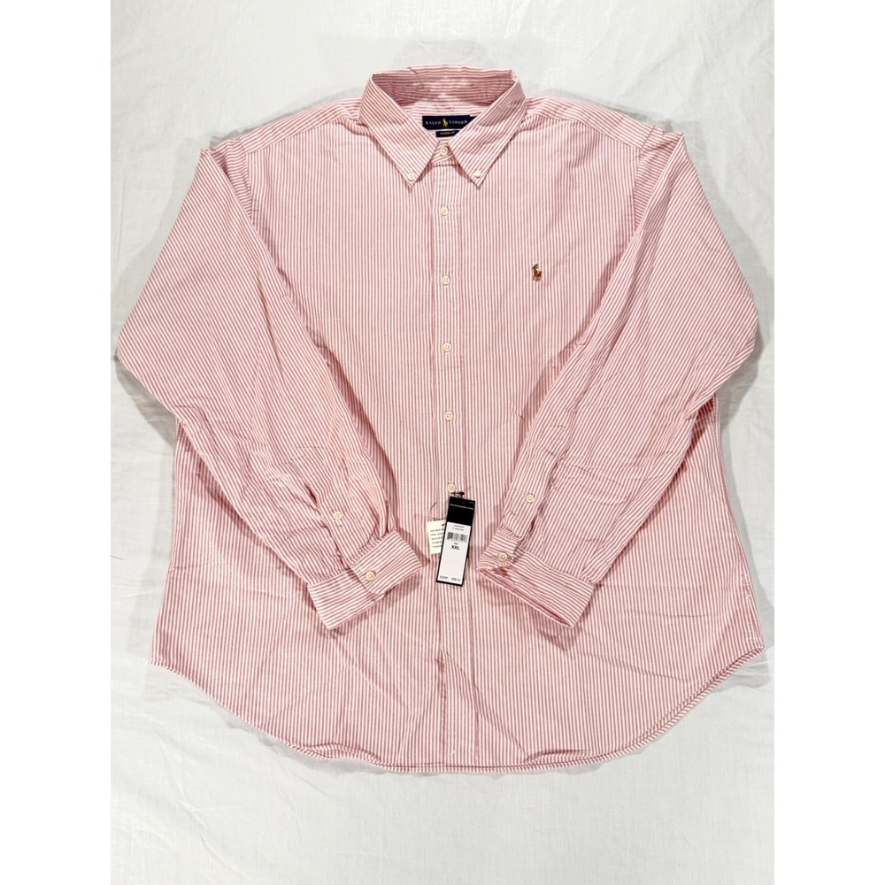 Polo Ralph Lauren Men's XXL Classic Fit Red White Stripe Oxford Shirt NWT